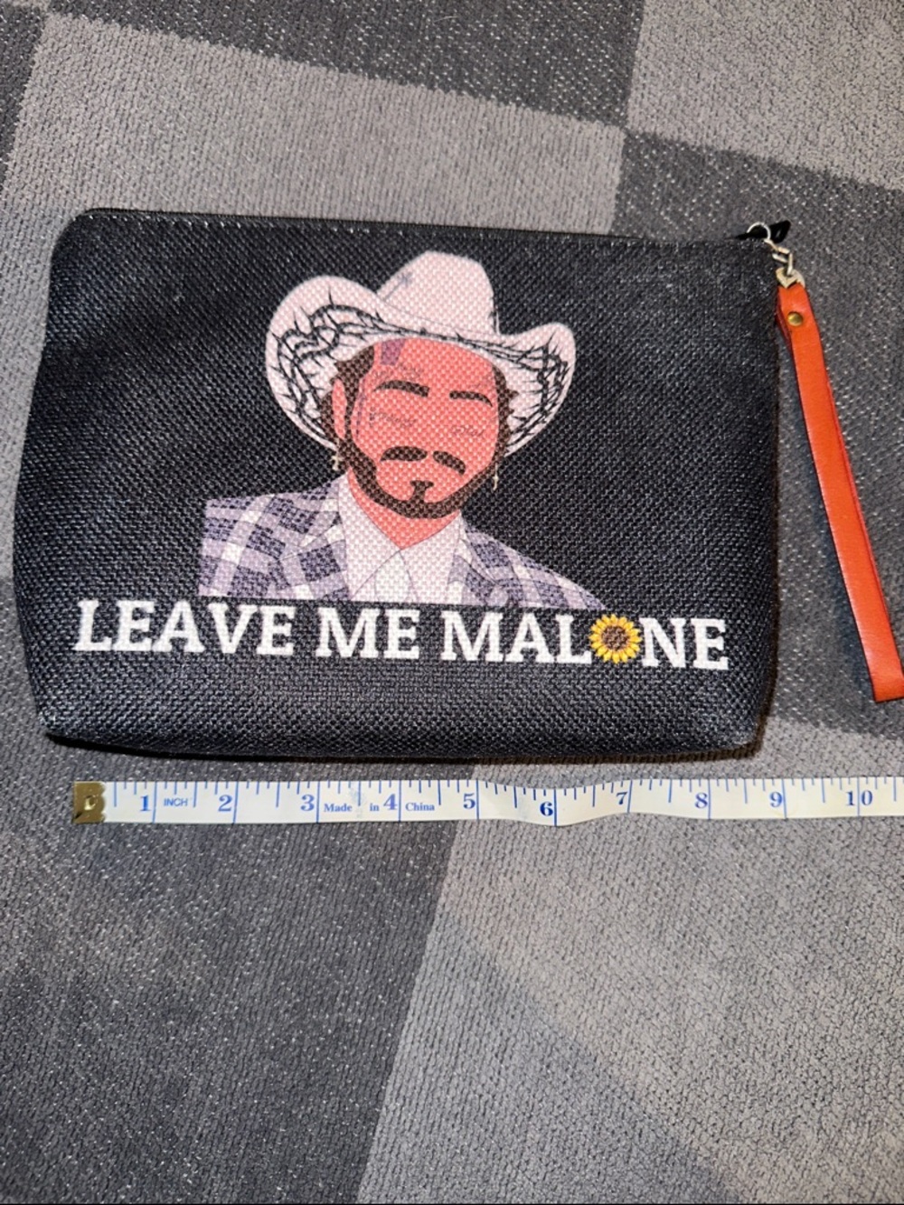 Post Malone Black Graphic Zip Pouch with Orange Wrist Strap
